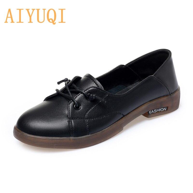 Women Shoes Low-heel Spring Round Head Non-slip Casual Loafers Female Large Size Lace-up Shoes Ladies