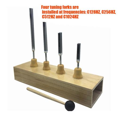 Chsy Accurate Frequency 256Hz 320Hz 384Hz 512Hz Musical Tuning Fork Set, Musical Flat Fork Measuring Gauge with Hammer, Durable and Easy To Use