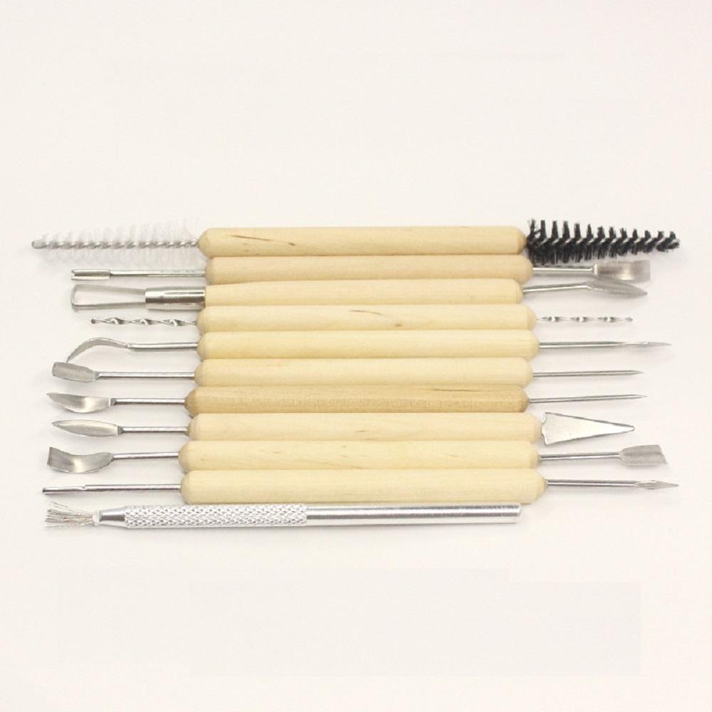 11 Piece Clay Tools Set Metal Tipped Clay Sculpting Tools with Wood Handles Ideal for Cleaning and Creating Decorative Effects On Clay Surfaces