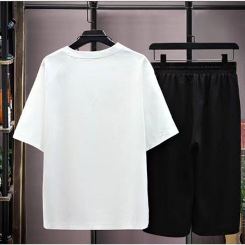 Летний костюм-футболка с короткими рукавами, мужской однотонный трендовый молодежный повседневный спортивный укороченный костюм из двух предметов