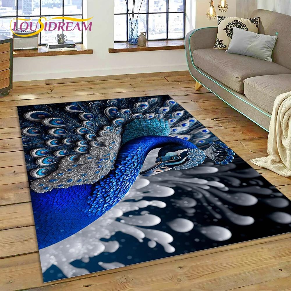 Cute Dream Birds Parrot Peacock Cartoon Rug Carpet for Living Room Bedroom Decor,floor Mat Non-slip Decoration for Sofa Doormat