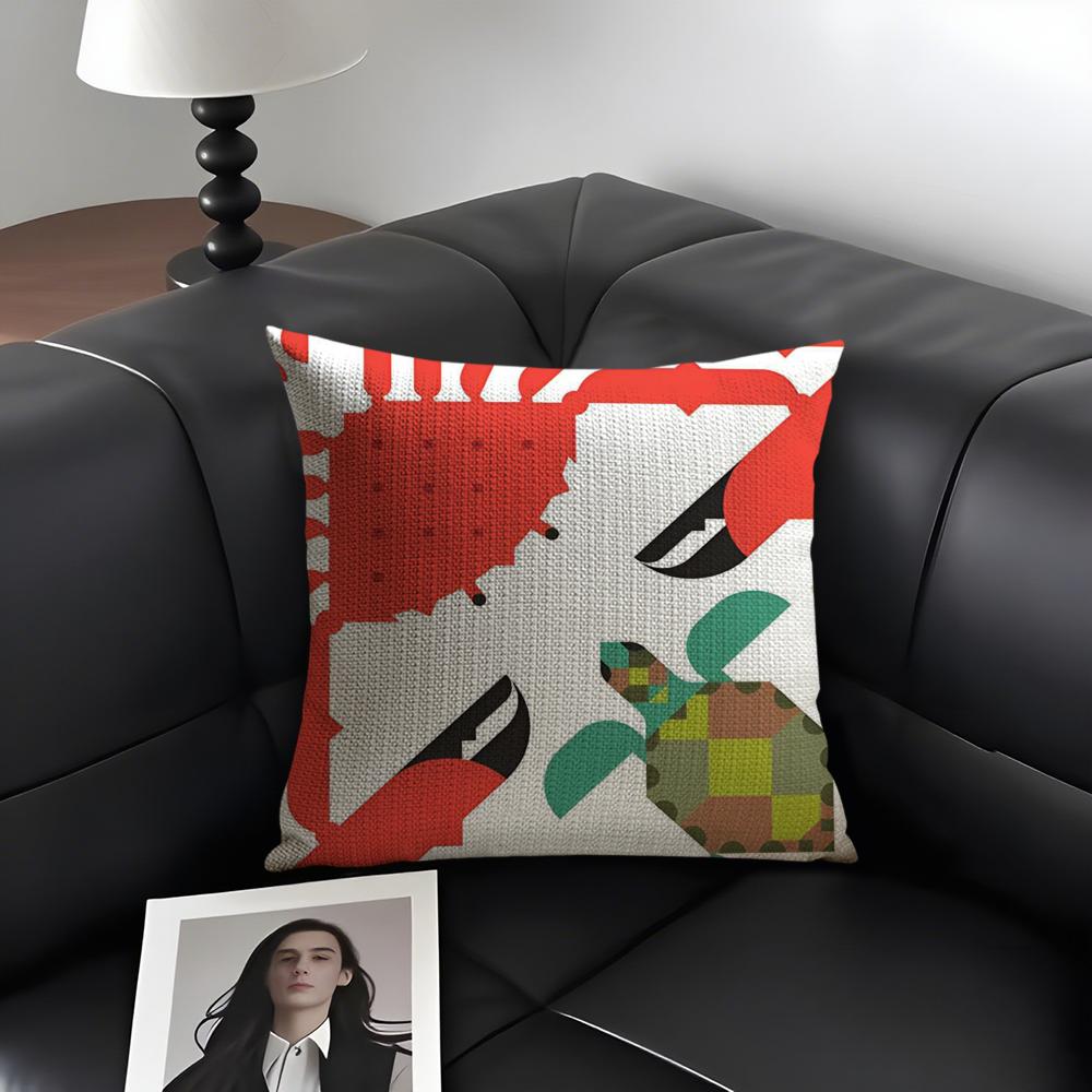Simple Animal Anime Art Cushion Cover Natural Linen Organic Fabric DoubleSided Printing Sofa Home Decor Gift Pillow Case