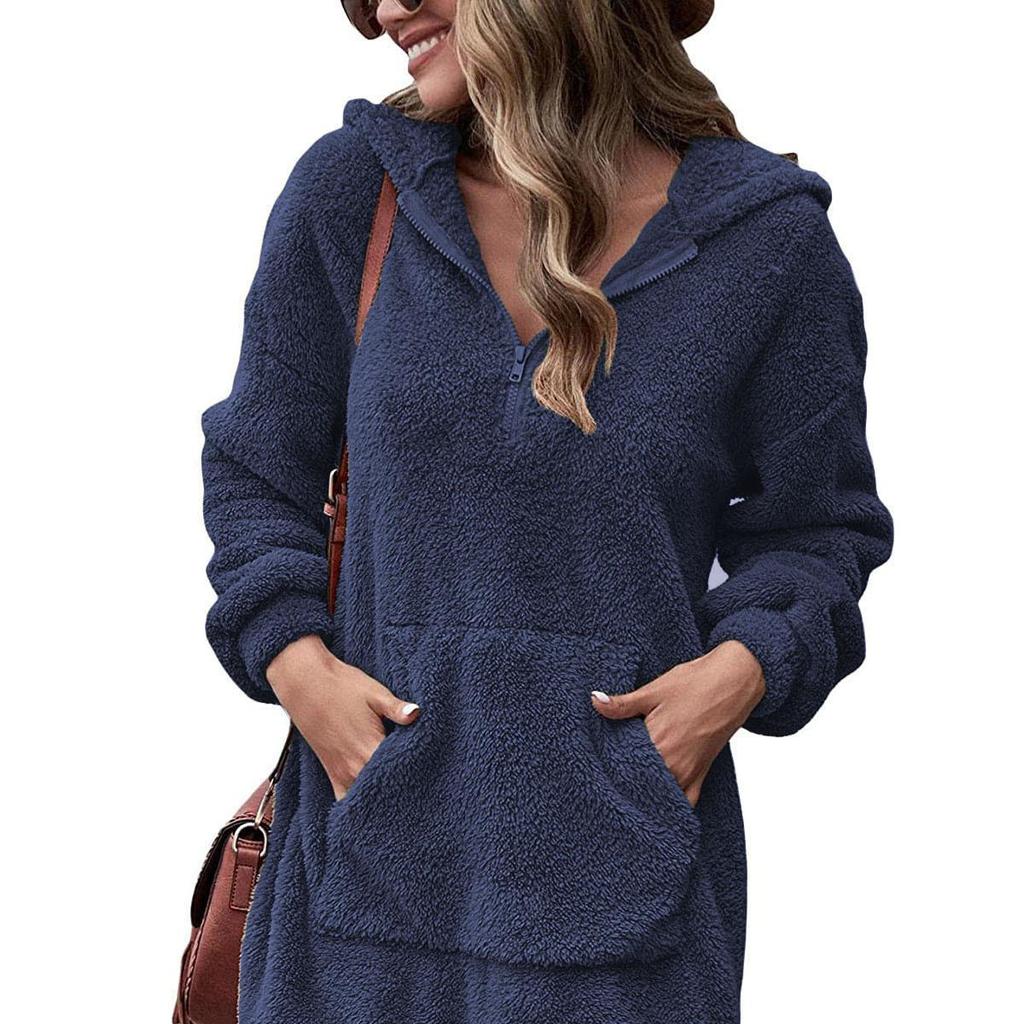 Женская двухсторонняя флисовая куртка с капюшоном, свободная застежка-молния, плюшевый карман