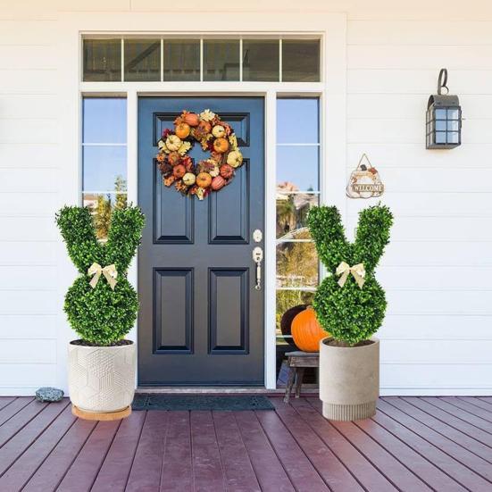 Искусственное растение-кролик, топиарий, 55 см, зеленое пасхальное дерево-кролик, искусственные кустовые растения с шипом для домашнего двора, газона, пасхальное украшение