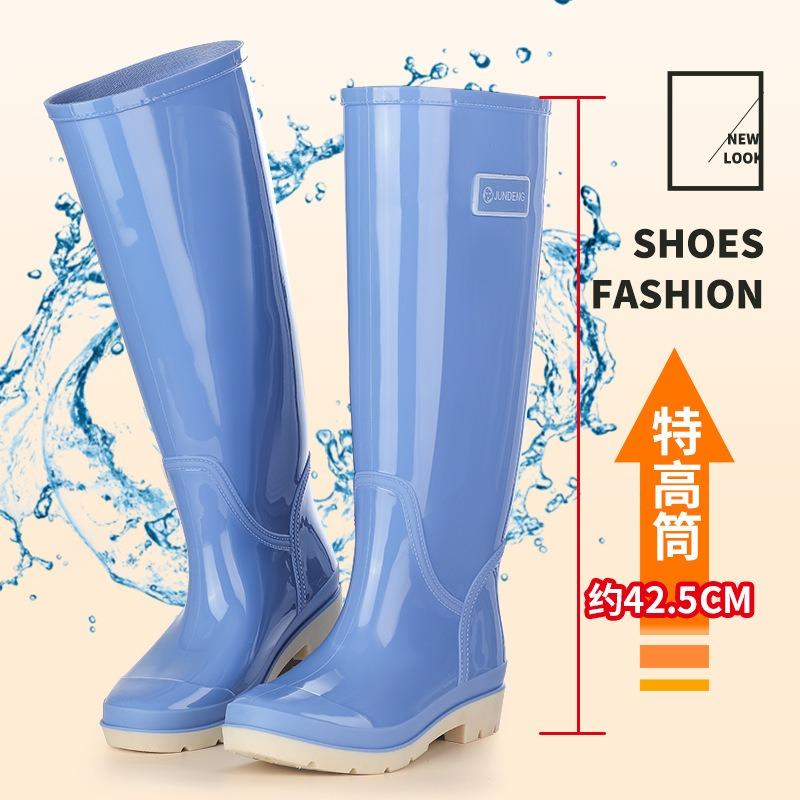 Очень высокие голенища 42 см женские резиновые сапоги утолщенные нескользящие для дождливой погоды для путешествий женские резиновые сапоги для чистки столовой водонепроницаемые модные резиновые сапоги