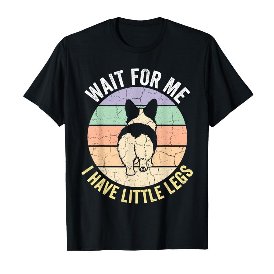 Wait for Me I Have Little Legs Funny Corgi Retro Sunset T-shirt for Men Women 100% Cotton T Shirts Short Sleeve