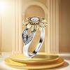 Stylish Copper Sunflower Ring With Gold Plating And Gemstone Inlay For Birthdays
