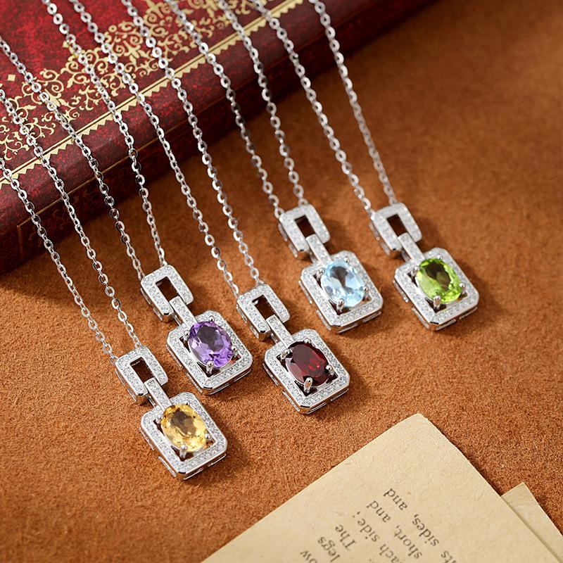 S925 Sterling Silver perfume Bottle Necklace Women's European and American Style Luxury High Sense Natural Crystal Fashion Gift