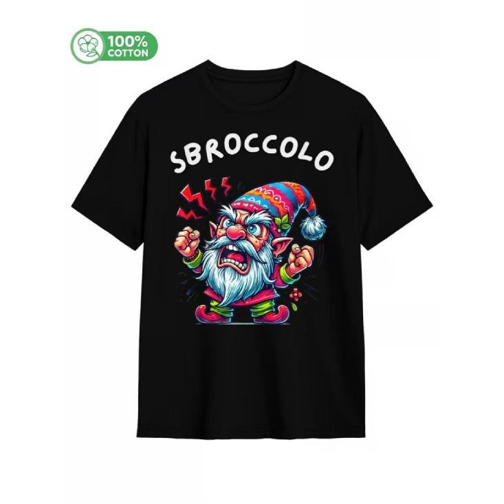 Funny Gnome T-Shirt With Italian "Sbroccolo" Text For Men And Women - Casual Round Neck Heavyweight Fabric Tee With Italian Text And Gnome Design,