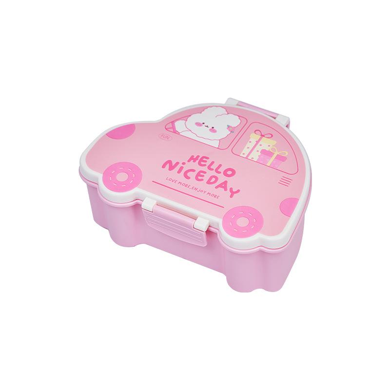 Cute Bento Lunch Box School Heater Portable Plastic Lunch Container For Kids Girls Bread Sandwich Food Warmer Compartments