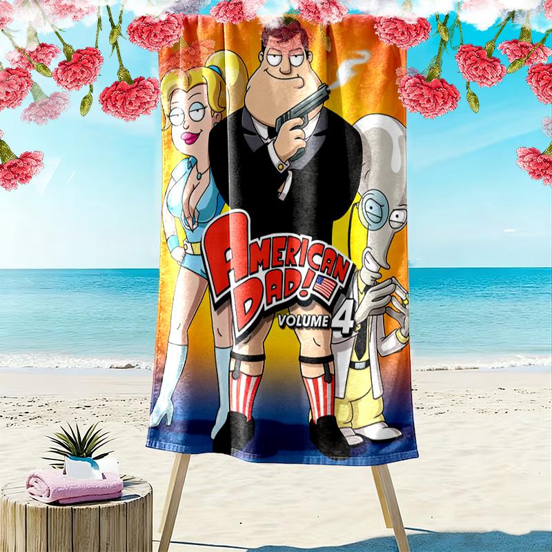 American Dad Print 2D Flat Print Beach Towel, Large Soft Quick Dry Towel for Beach Camping SwimmingXSTJ0915070