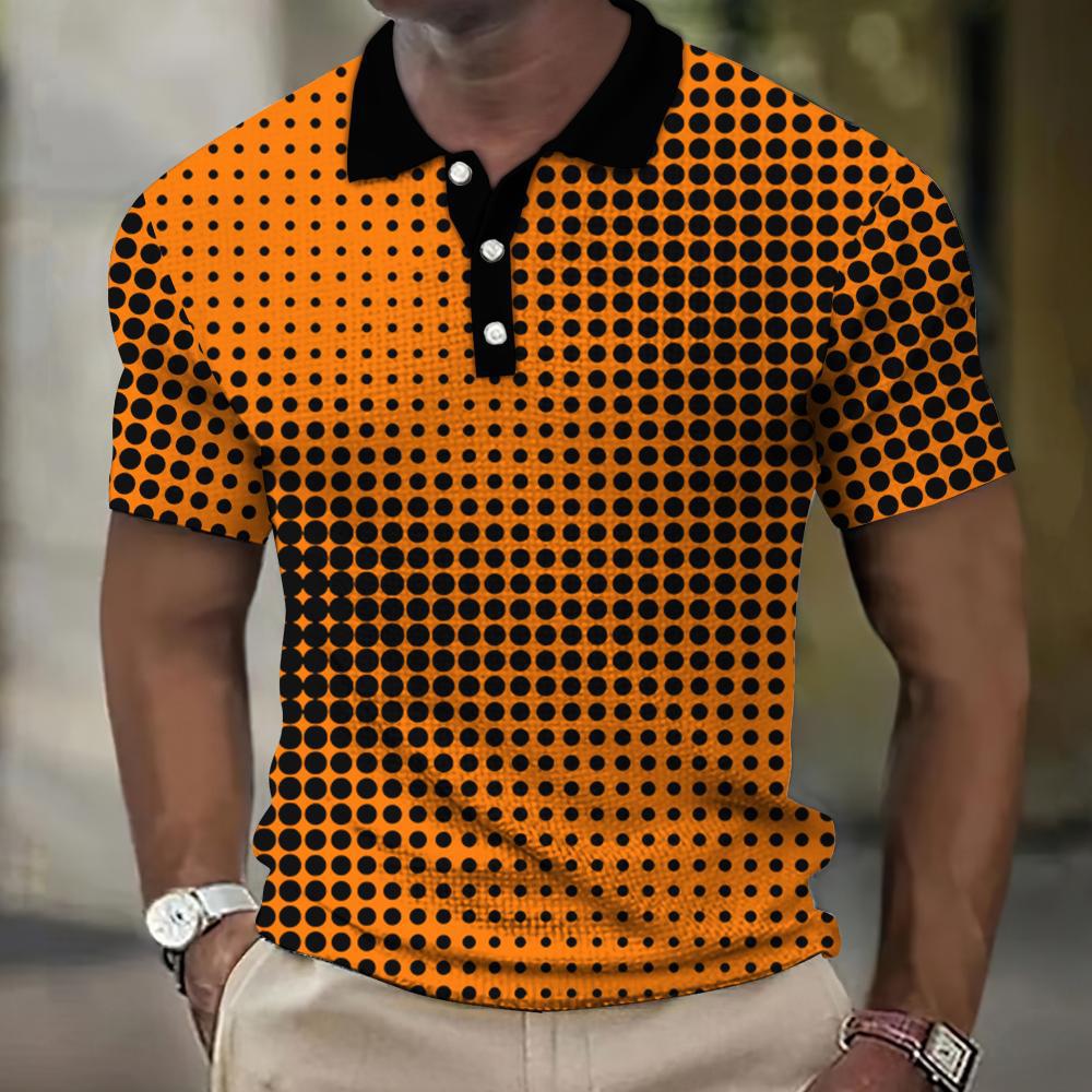 Мужская простая клетчатая рубашка поло с коротким рукавом и лацканами в стиле business casual с 3D цифровой печатью