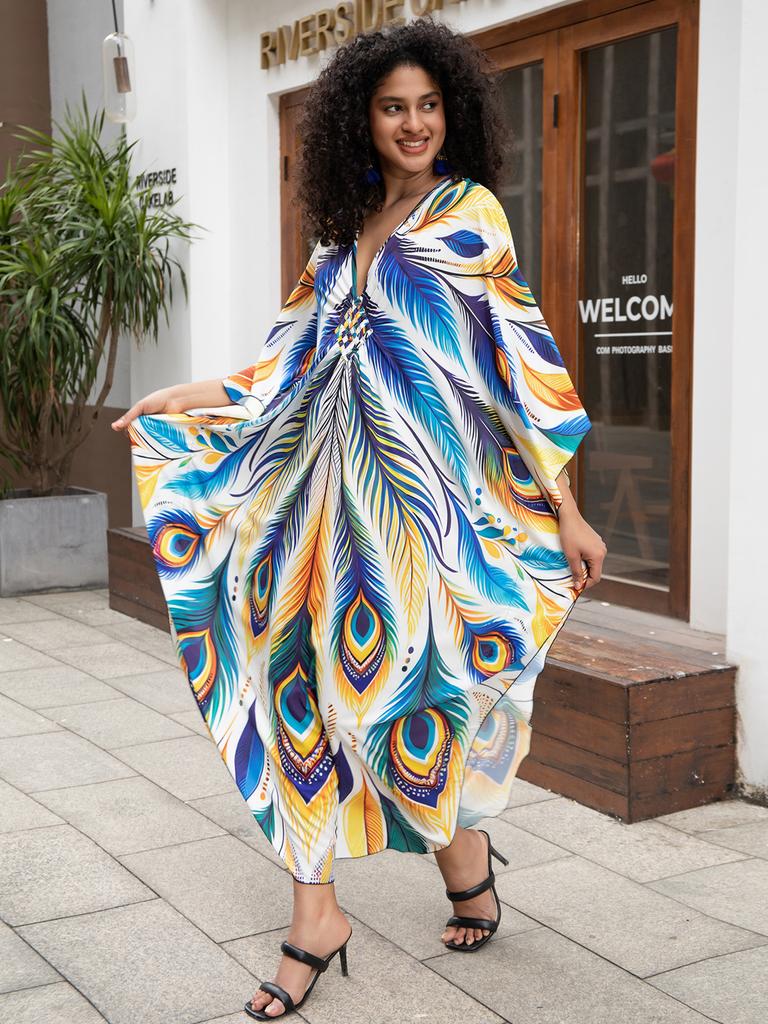 EDOLYNSA Зеленый богемный женский кафтан, расслабленное длинное платье, купальник, накидка, домашний халат Moo Moo Платье для отдыха на пляже Q1634