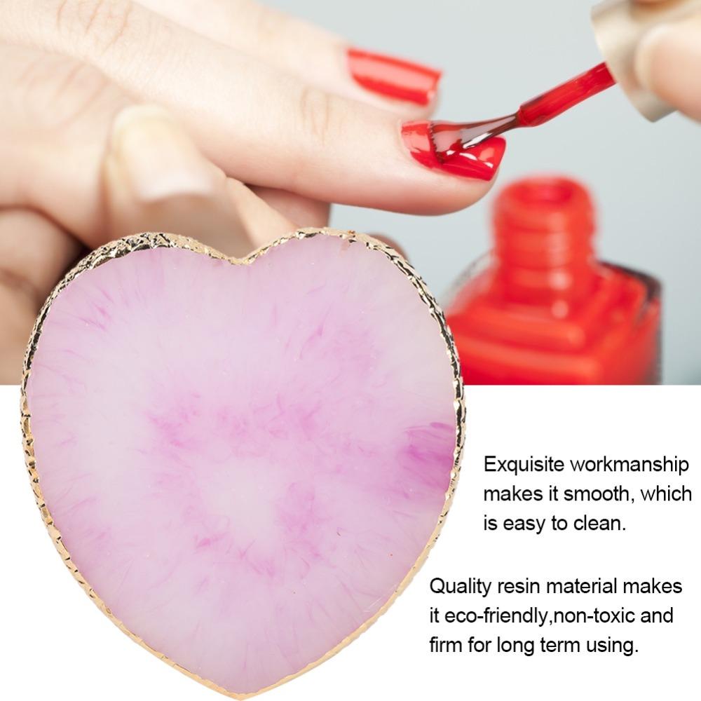 Gold Edge Nail Art Palette Heart Shaped Nail Mixing Palette Colorful Resin Nail Plate For Nail Art