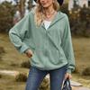 Women's Loose Long Sweatshirt Jacket Solid Color V-neck Zipper