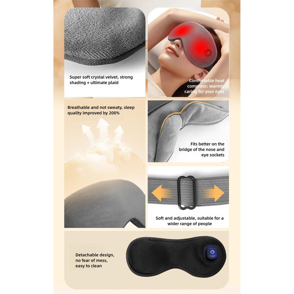 Heated Eye Cover 3 Level Heating Warm Compress USB Electric Eye Heating Pad Rechargeable for Home Travel Warm Eye Compress