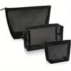 3 Pieces Mesh Cosmetic Bag Mesh Makeup Bags Zipper Pouch for Offices Travel Accessories, 3 Sizes(Black)