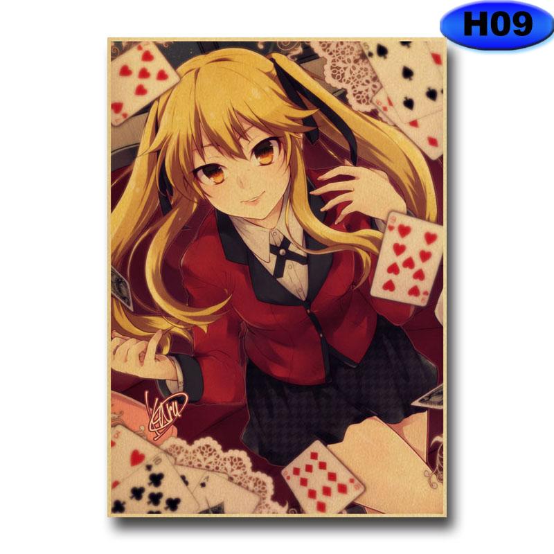 Винтажный плакат Kakegurui, наклейка, ретро аниме-плакаты и принты, настенные художественные фотографии для любителей, украшение для дома, гостиной, живопись