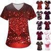 Women's Valentine's Day Print Loose V-neck Pocket Short-sleeved Caregiver Uniform/ Uniform