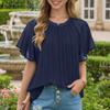 Women Casual Round Neck Solid Color Summer Short Sleeve Blouse