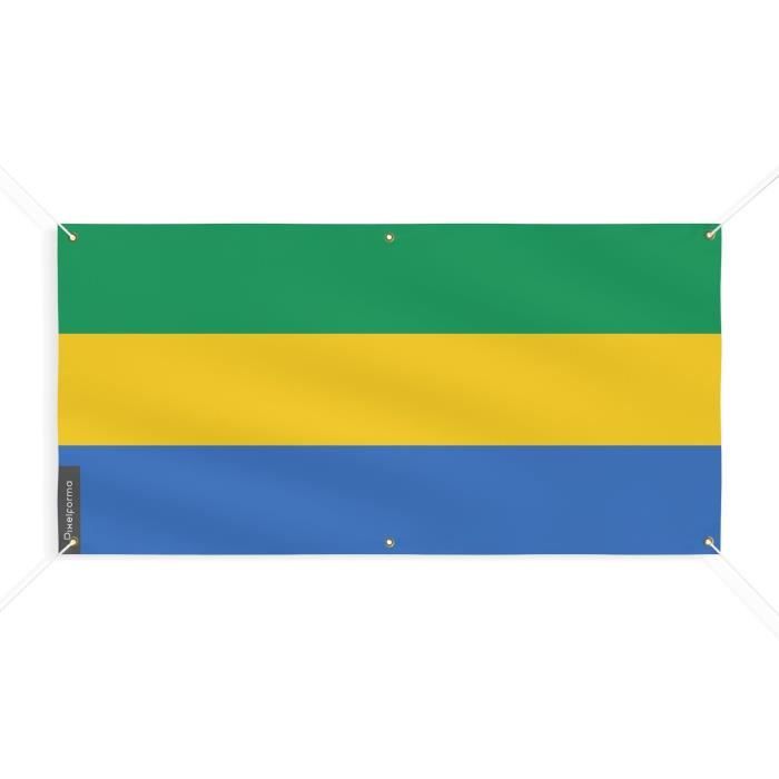 Bannière Drapeau Gabon - PIXELFORMA - 150x300cm - Polyester durable - 6 œillets renforcés