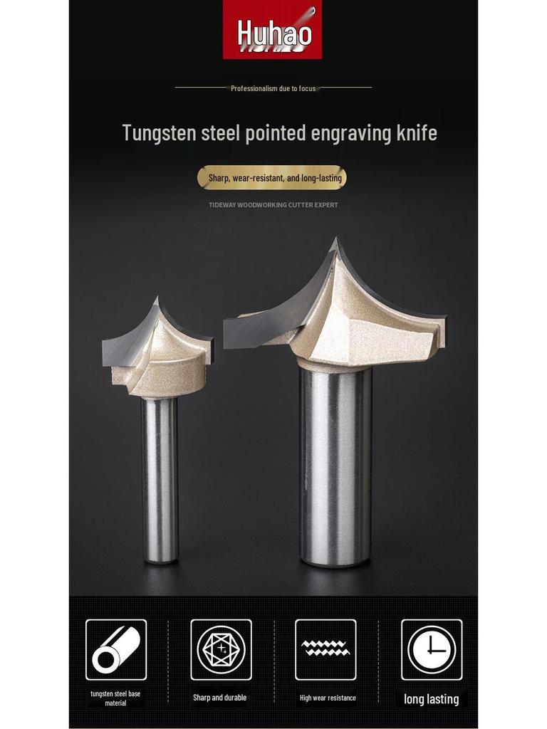 Профессиональный резьбовой нож с острым наконечником из вольфрамовой стали с хвостовиком 1/2" и фреза для обрезки с хвостовиком 1/4" для деревообработки