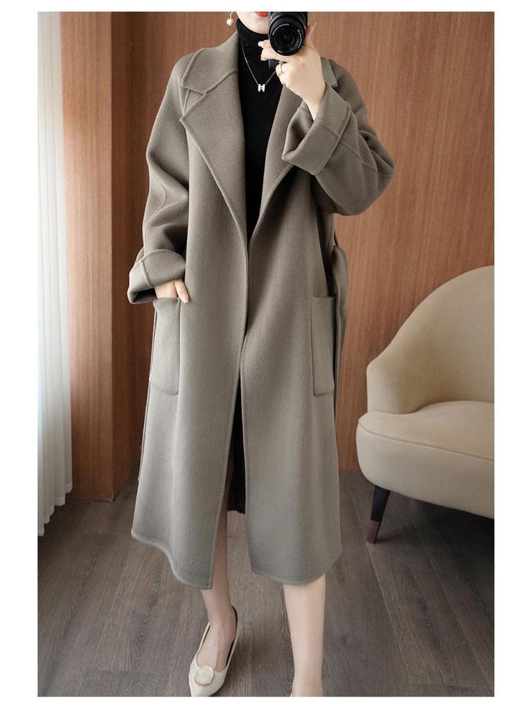 Extra Long Double-Faced Wool Coat for Women - Loose Silhouette, Off-Season Promotion