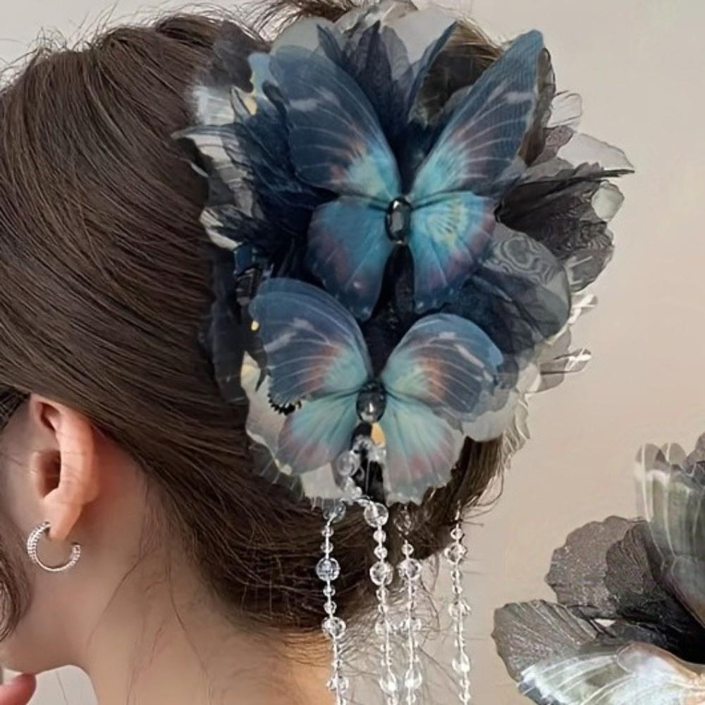 Elegant Moonlight Tulle Shark Clips Large Size Ancient Style Hairgrips Daily
