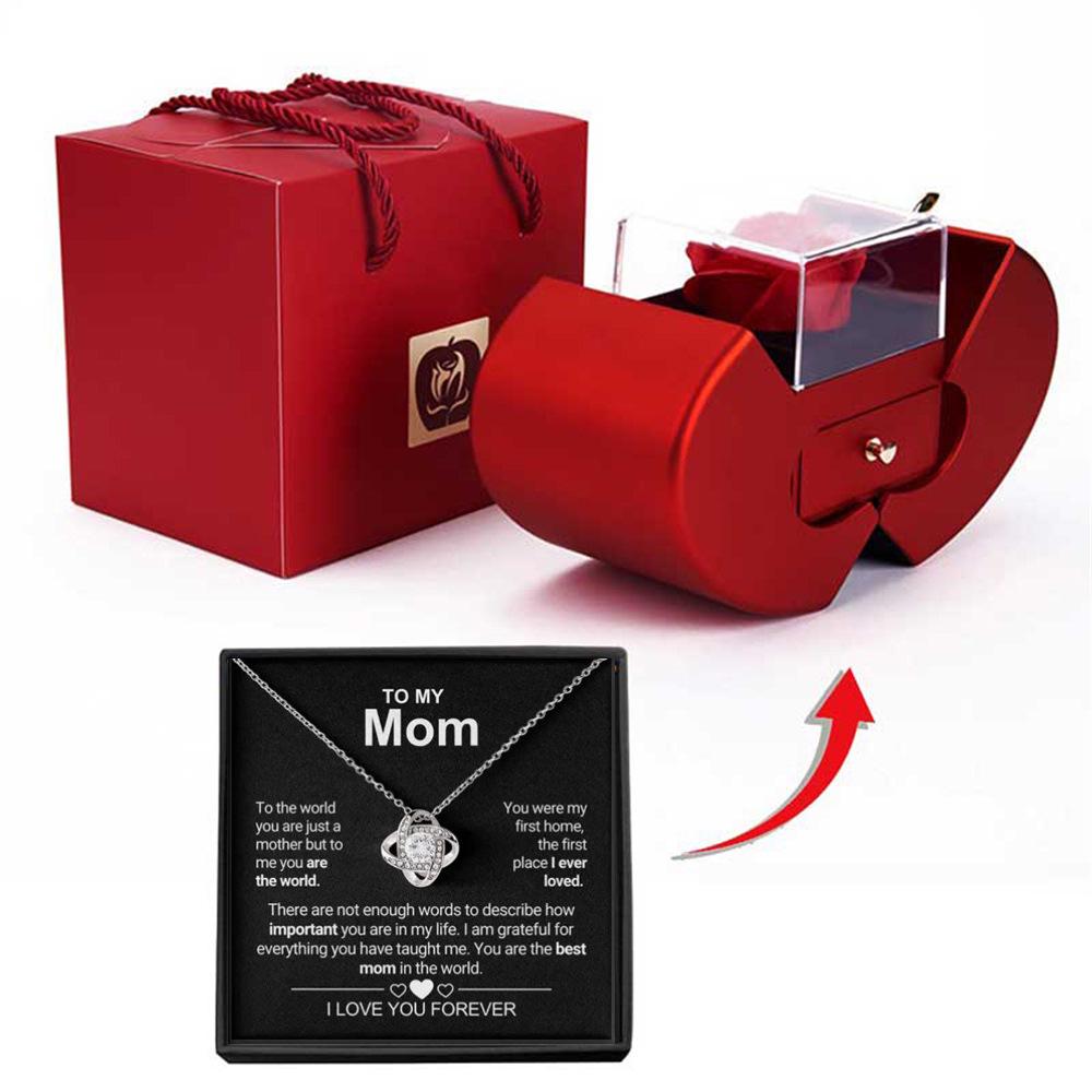 European & American Holiday Jewelry Gift Set: Four-Leaf Clover Necklace with Rose Immortal Flower