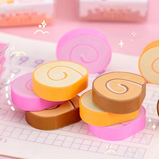 3Pcs Student Erasers Realistic Dessert Shape No Damage Paper Erasers with Independent Box Design Kids School