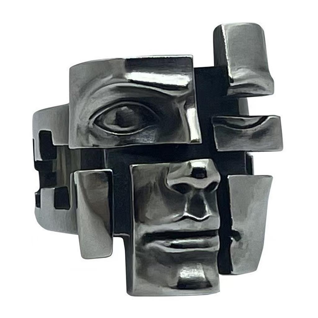 Многогранные кольца-маски в стиле ретро, прочные кольца из цинкового сплава, ювелирные изделия, идеально подходящие для молодых законодателей моды и любителей искусства