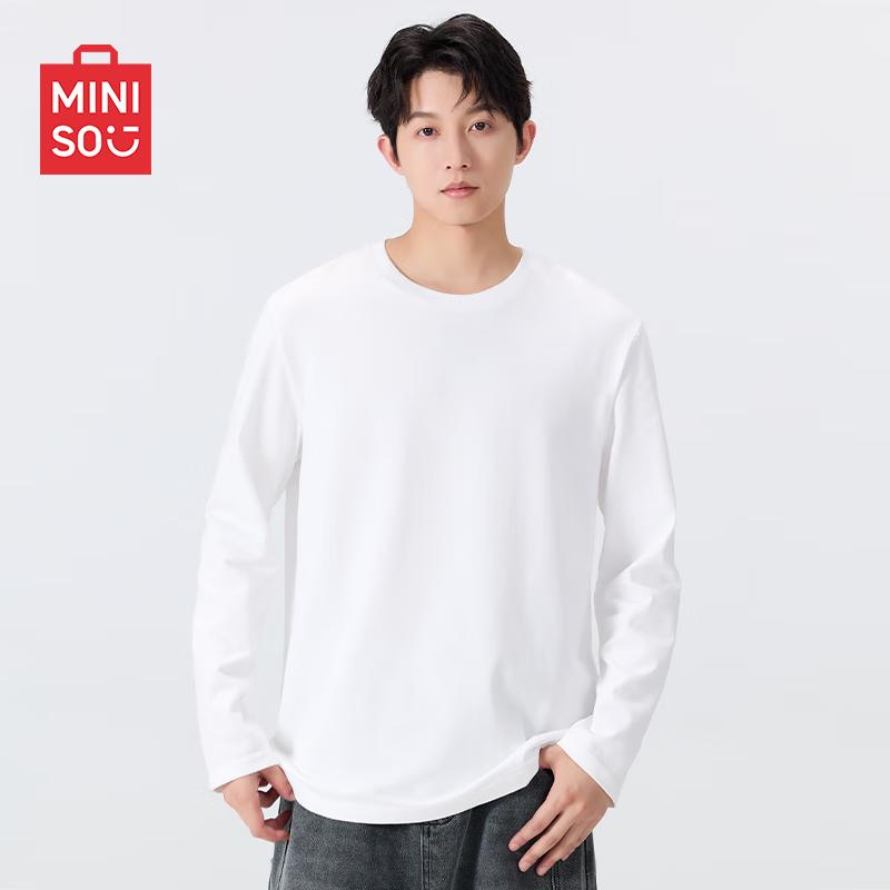 MINISO Мужская однотонная хлопковая футболка с длинным рукавом