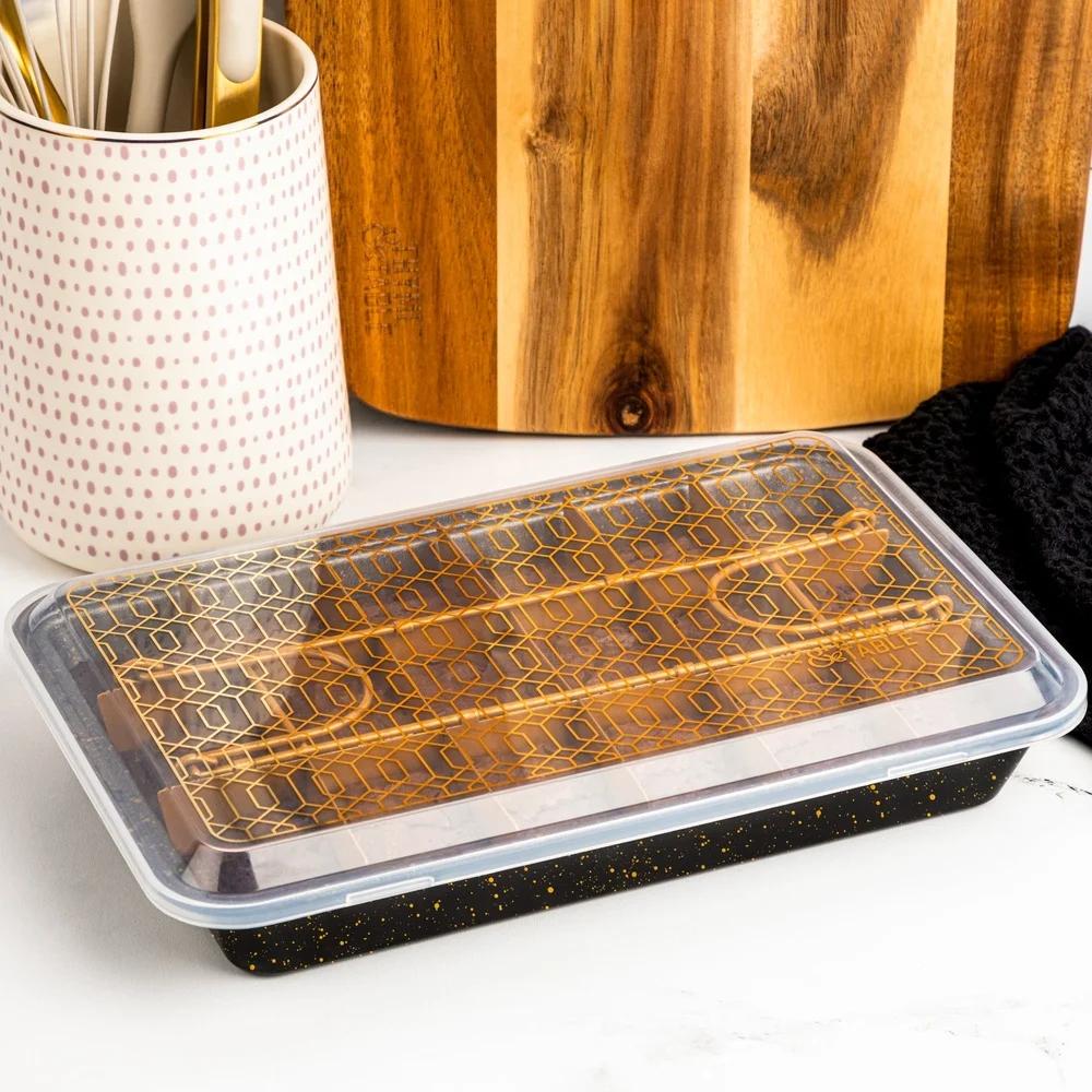 Набор форм для брауни с антипригарным покрытием, 3 шт., форма для выпечки со съемной перегородкой, крышка на защелках, идеальные порции, легкая выпечка и хранение