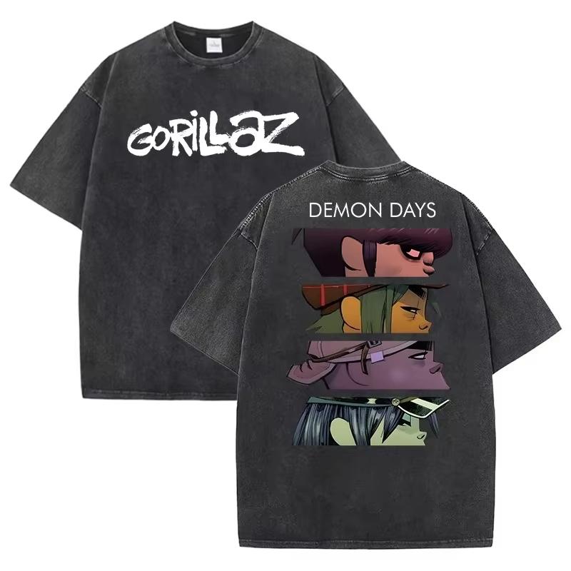 Gorillaz Print T-shirts for Women Men Short Sleeve Round Neck Tee Shirts Personalized Graphic Washed Cotton T Shirt Tops