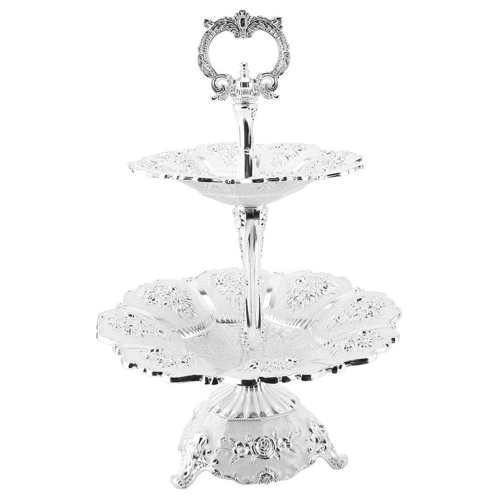 Cup Cake Tower Stand 2 Tier Alloy Elegant Tiered Cake Display Holder Serving Tray Silver White
