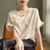 Новая рубашка с коротким рукавом в китайском стиле для лета Летом, женский темперамент, свободная приталенная повседневная футболка-основа с рукавом до локтя, универсальный топ