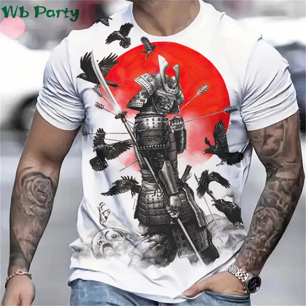 3D Printed Japan Samurai Pattern T-shirts Summer O-Neck Short Sleeve Loose Fashion Personality Street T-shirts