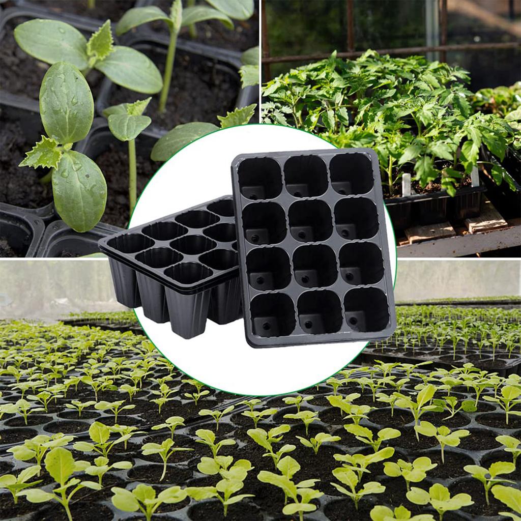 12 Hole Black Plastic Seedling Tray for Plants Nursery Garden Seed Starter Pots Planting Trays for Vegetables Flowers