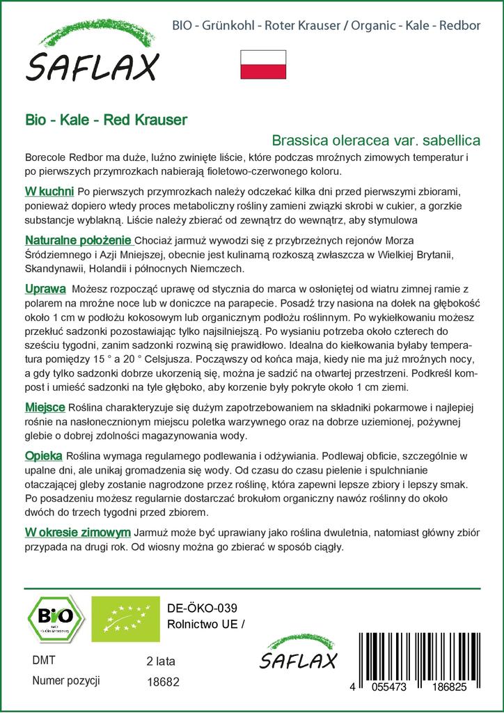 SAFLAX Garden in the Bag - Organic - Капуста - Redbor - 50 семян - С субстратом в подходящем стоячем пакете - Brassica oleracea