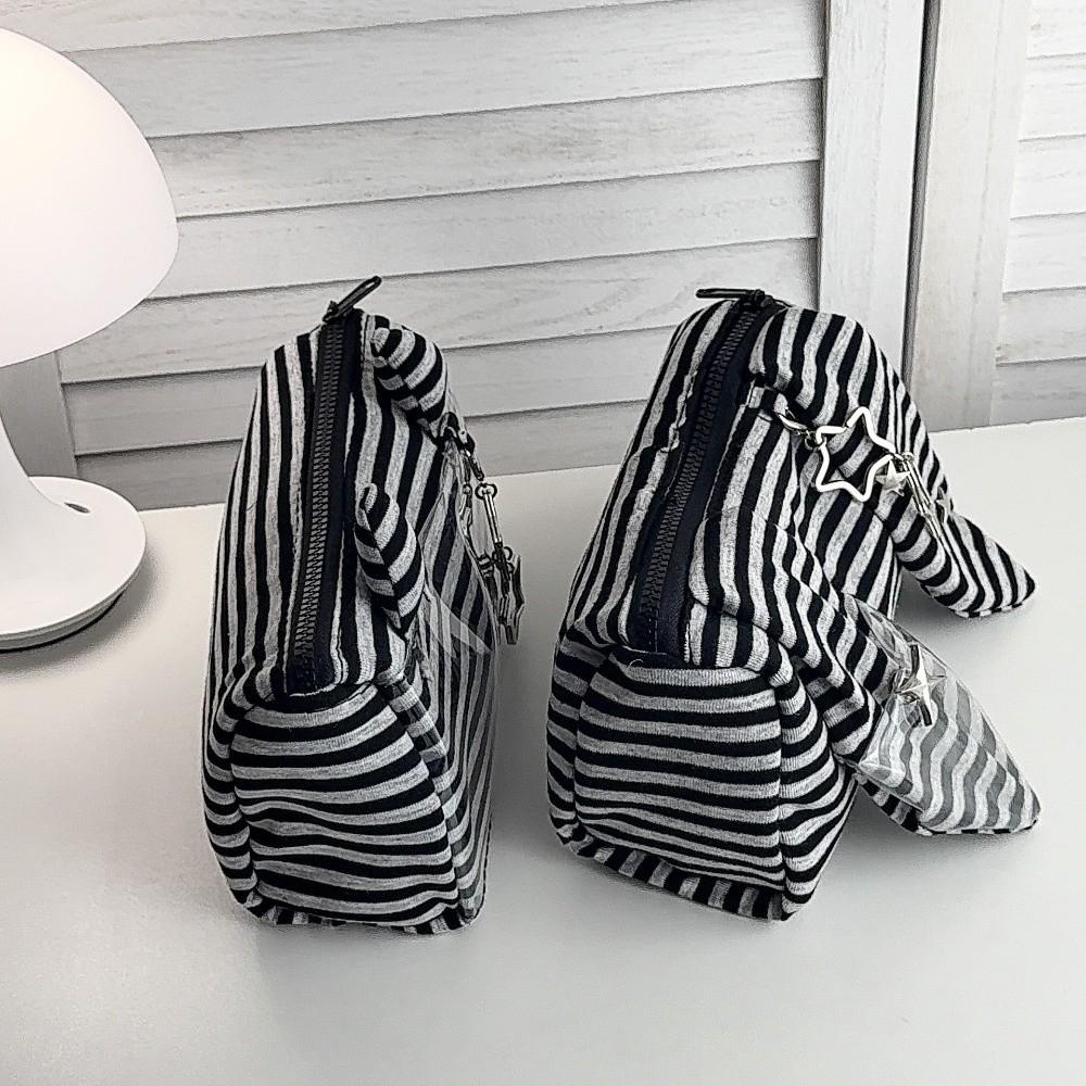 Multi-functional Striped Pencil Case Large Capacity Stationery Organizer Makeup Table