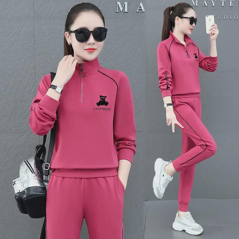 Женский модный свободный костюм для бега с длинными рукавами осень/зима 2023 года — антивозрастной, большой размер, из двух частей