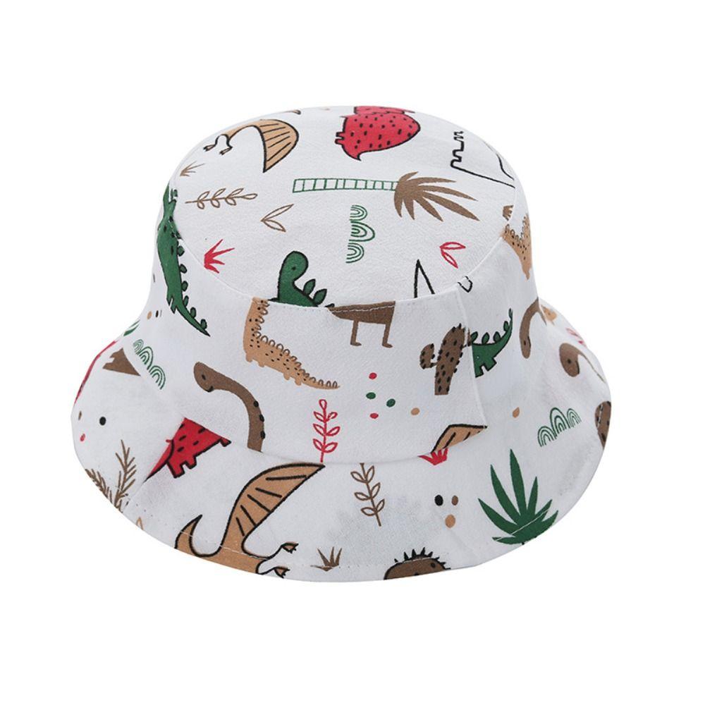 Cartoon Dinosaur Print Baby Bucket Caps Scalp Protection Beach Hat Baby Girls