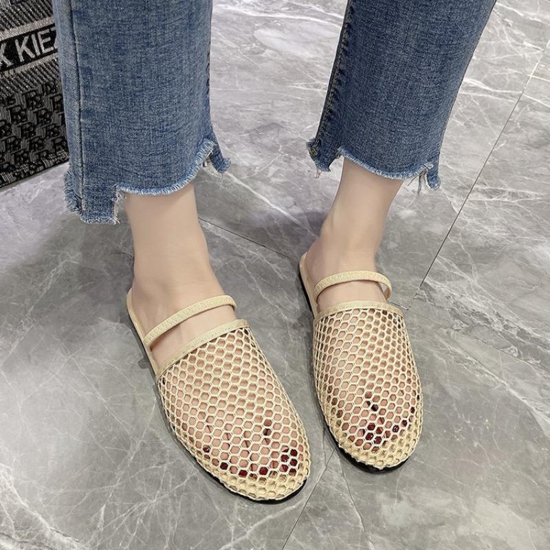Сандалии с плоским дном и сетчатой отделкой, женские модные удобные тапочки с двумя носками