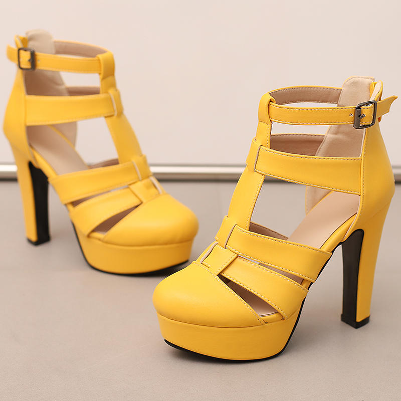 Женские босоножки на высоком каблуке весна и лето новые в европейском и американском стиле водонепроницаемые римские сандалии на толстом каблуке большого размера