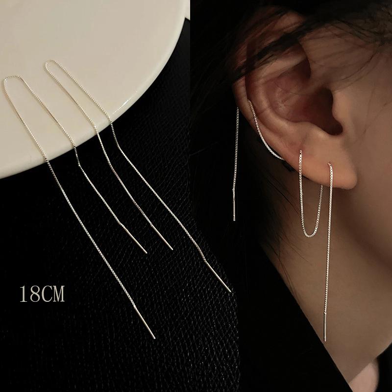 Elegent Bright Silver color Long Tassel Earrings Women's Simple Earlines Shiny Chain Fashion Earrings Wedding Y2K Jewelry