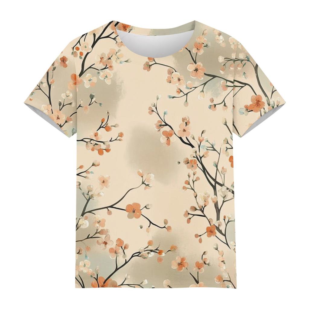 Women's Fashion Casual Printed Round Neck Short Sleeved T-Shirt Top T-Shirt Top Top