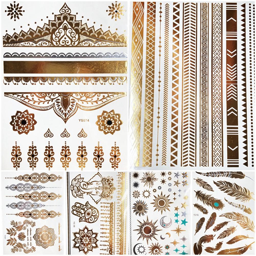 1PC Women Body Art Gold Metallic Tattoo Sticker Chain Bracelet Fake Jewelry