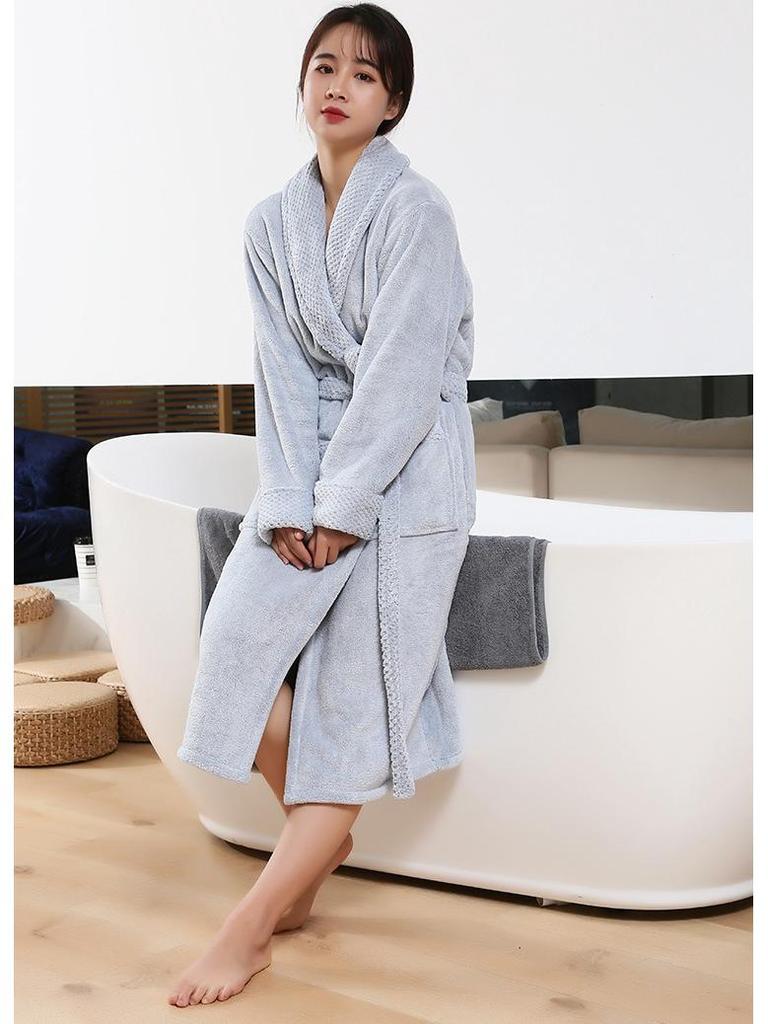 Women's Pineapple Plaid Coral Fleece Bathrobe - Absorbent, Long, Lapel Design, Perfect for Home, Hotel, or Morning Wear