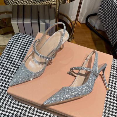 Летние туфли на высоком каблуке, летняя женская обувь, новые отличные женские сандалии на шпильке со стразами и блестками, супер блестящий носок