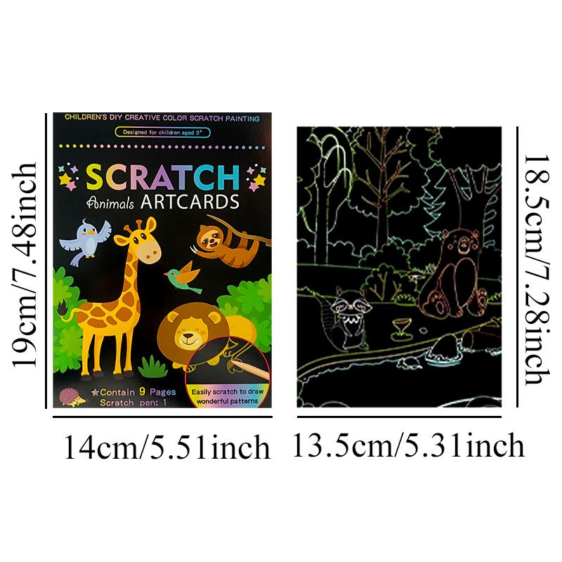 1Book Magic Rainbow Color Cartoon Scratching Paper 9PCS/Set DIY Scratch Graffiti Card Kit School Rewards Gift Party Souvenir ZYF